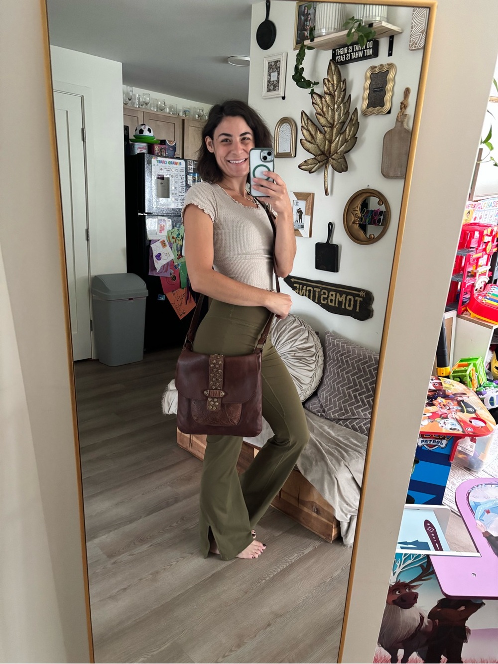 Leather Brown Crossbody Bag with Stud Detail